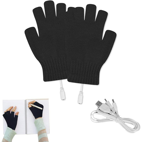 Heated gloves via USB, mittens, unisex for women and men, winter mittens for warm hands Warm, for working on the laptop, fingerless and mittens,