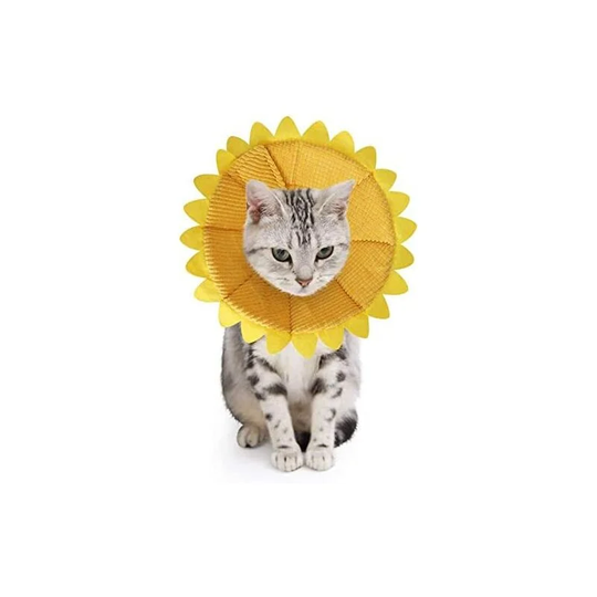 Anti-Bite Collar for Dogs and Cats Adjustable Protection Comfort Tapered Recovery Collar with Cute Sunflower Design Yellow (S)