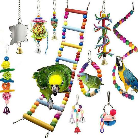 10pcs parrot toys set, ladder & bell,Colorful Balls Thsinde