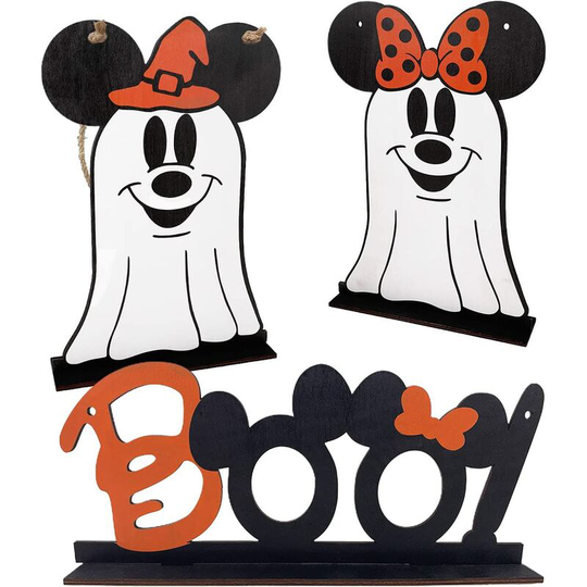 Monly - Halloween Mouse Decorations, Halloween Wooden Sign for Front Door Spooky Halloween Wooden Cutouts, Wooden Happy Halloween Centerpiece Signs