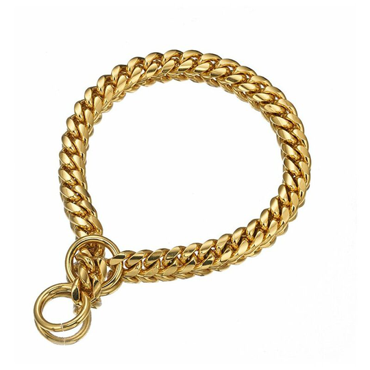 Gold Pet Dog Collar, Adjustable 18K Solid Stainless Steel Slip Chain Collar for Small Medium Dogs (a, 22'')