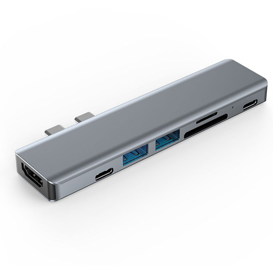 Multifunctional Type-C 7-port Expansion Hub Type-C 7-in-2 Hub Aluminum Alloy Shell HD+2*Type-C+USB3.0+USB2.0+SD tf Card Slots