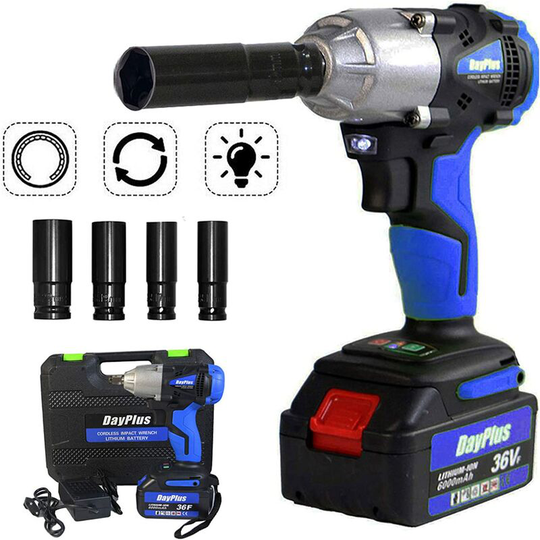 18V Brushless Cordless Impact Wrench Gun Driver Nut Tool Set Li-Ion Battery 6000Amh 420N.m, Dual Speed Fast Charge + Case & 4 Sizes Sockets( 14mm