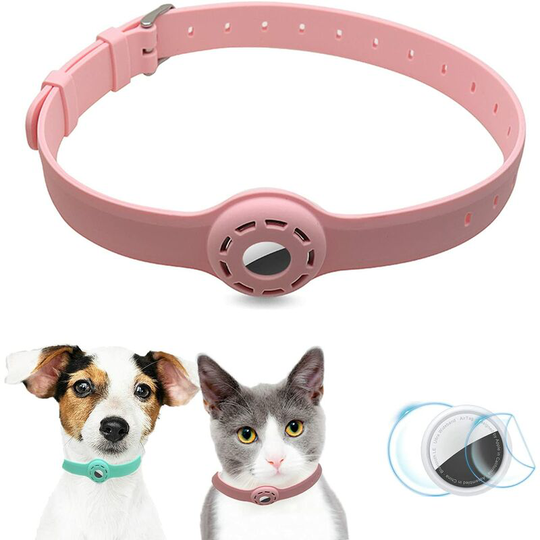 Aougo - Airtag Dog Collar Holder Airtag Cat Collar with 1 hd Protective Film 9-19.5 Inch Soft Silicone Dog Collars for Apple Airtag on Cats Small