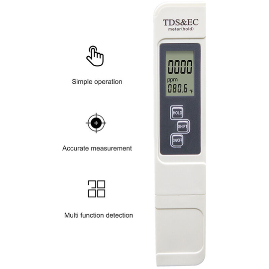 3 in 1 tds ec Water Quality Test Meter Temperature Digital Display for Drinking Water Aquariums Pool Spa ,White