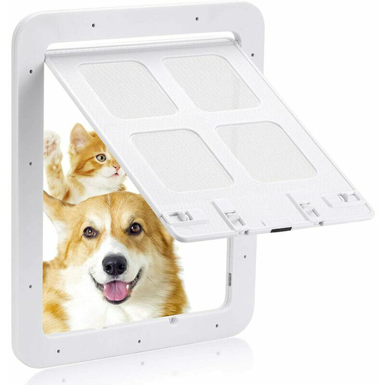 Pet Door for Dogs and Cats - External Dimensions: 24 x 29 cm - 4-Way Closure - Mosquito Net for Small Dogs and Cats with a Circumference of Less Than