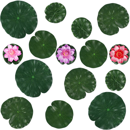 Monly - 3PCS Water Lily for Pond, Artificial Water Lilies Artificial Lotus Flower Floating Water Lily with 12 Artificial Lotus Leaf for Aquarium,
