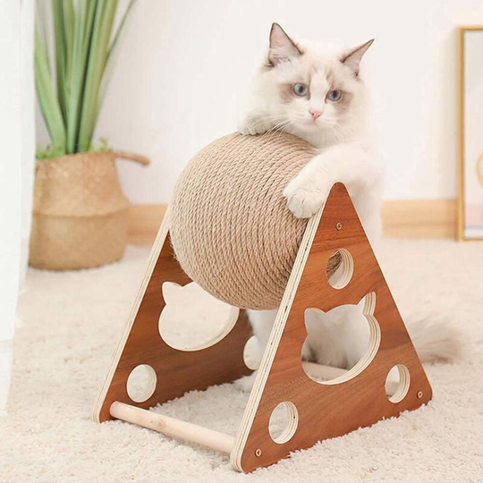 Cat Toys Wooden Balls Sisal Rope Ball Cat Scratching Ball Interactive Rolling Ball for Cat Kittens (s)