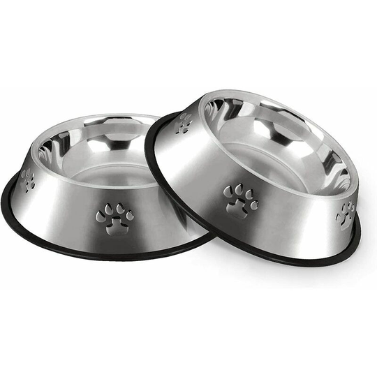 Dog bowl, stainless dietary dogs in non -slip steel with rubber base, water bowls for small and medium -sized pets, 2 bowls, 22cm groofoo