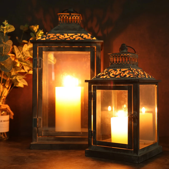 Rosalind Wheeler 2 Set of Grey Brush Metal Candle Lanterns