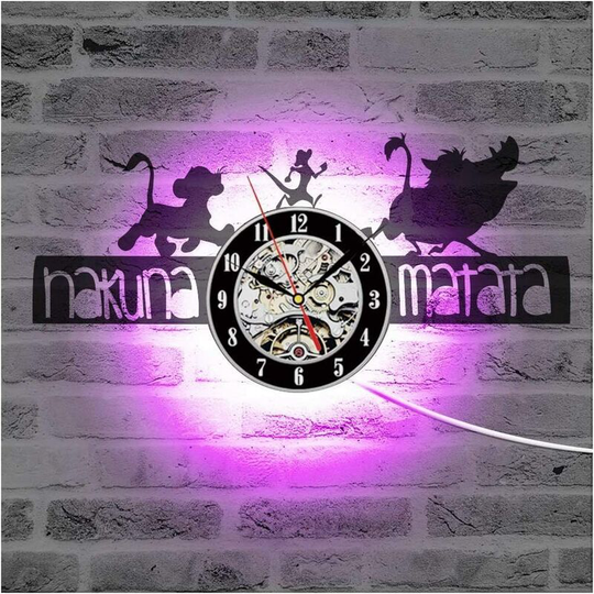 Thsinde - Vinyl Record Wall Clock, Lion King led Wall Clock, Handmade Creative Art Decoration Night Light, Home Wall, with Light