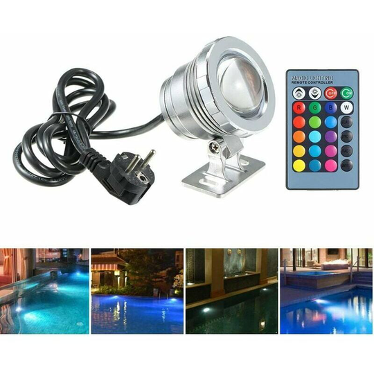 Monly - 10W Swimming Pool Light with Remote Control 4 Modes rgbw IP68 85-265V led Spotlight Aquarium Underwater Lamp Submersible Lighting Spotlight