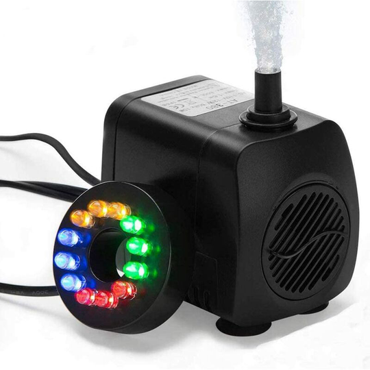 Submersible Mini Water Pump with 12 Colors led Light 8W Ultra-quiet Aquarium Fountain Pump 450L/H for Terrariums, Fish Tank, Circulation Systems,