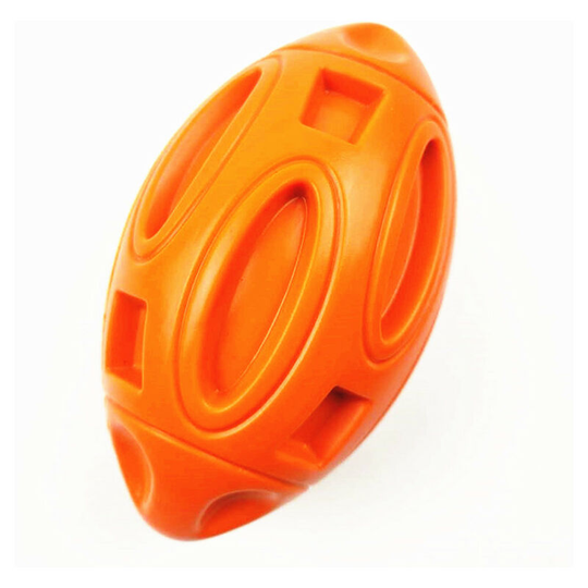 Dog Ball Indestructible Dog Toys, Tough Rubber Dog Rugby Ball Dog Chew Toy with Squeaker for Aggressive Chewers(Orange)