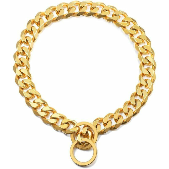 Wholesale Mesh Dog Chain Yellow Gold Plated Pet Training Collar 1.5cm Wide 46cm Long (Gold)