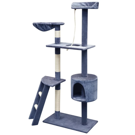 vidaXL Cat Tree with Sisal Scratching Posts 125 Grey in , Dark blue in , 97 x 40 x 150 cm (L x W x H)