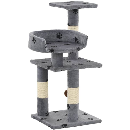 Cat Tree with Sisal Scratching Posts 65 cm Paw Prints Grey VDTD07164 - Topdeal