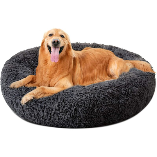 Round Plush Cat Dog Bed - Cat Beds - 100cm, Dark Grey - Dark Grey