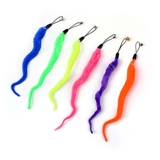 Cat Wand Toy Set, Cat Teaser+6pcs Hairy Tail Worms with Bells, Interactive Cat Hunter Toys