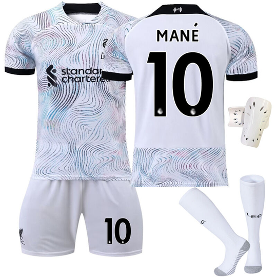 Liverpool Away All White Soccer Jersey Set No. 10 With Socks+Protective Equipment, Children's Size 22