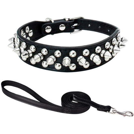 Rivet Inlay With Adjustable Pu Leather Pet Collar, Suitable For Cats And Dogs