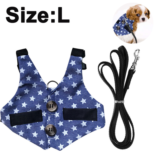 Rabbit Vest Harness and Leash Set Adjustable Formal Suit Style for Bunny Kitten Small Animal Walking, star dress, L