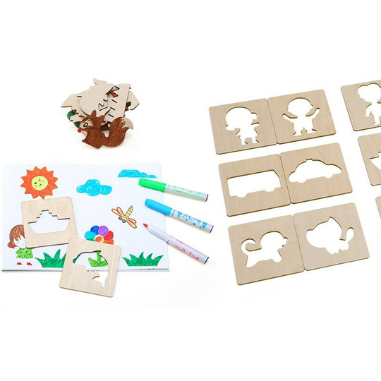 24pcs Kids Drawing Toy Wooden Drawing Template Board Set Art Craft Learning Toy Educational Toy For Children Drawing Accessories