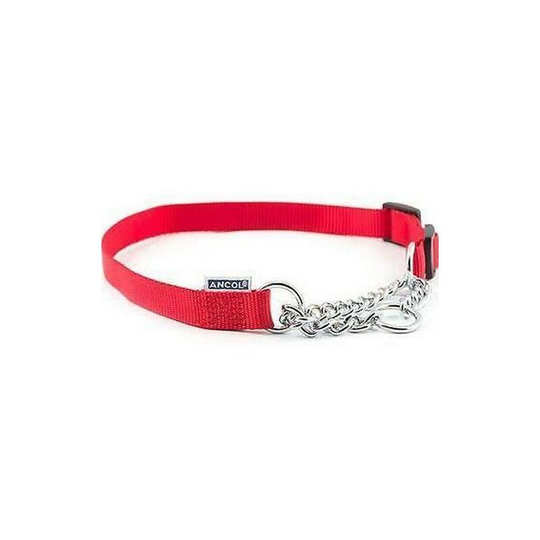 Nylon Half Check Collar (45-60cm) (Red) - Red - Ancol