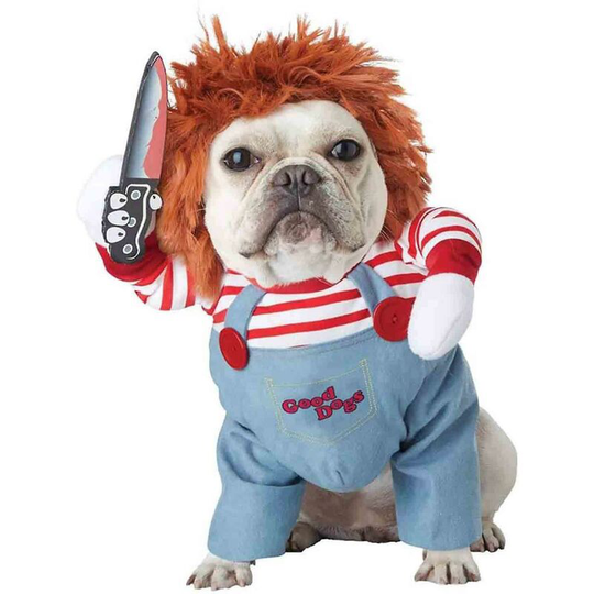 Dog Costumes Deadly Doll Chucky Clothes Pet Christmas Party Cosplay Outfit With Cap L