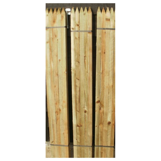 (1.2m tall) 10 x Scandinavian 32mm square pointed treated wooden stakes