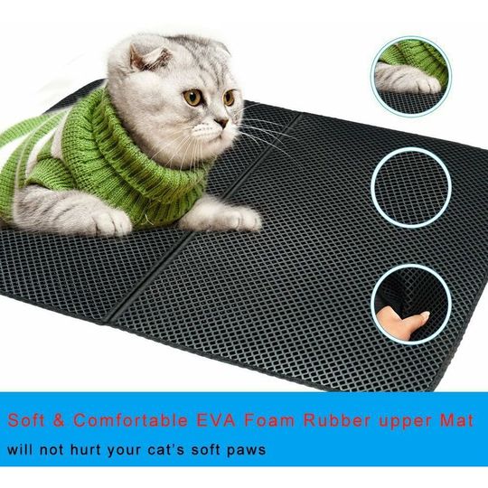 Foldable Cat Litter Mat, Double Layer Honeycomb Cat Litter Tray Mat, Waterproof eva Non-Slip Mat Black