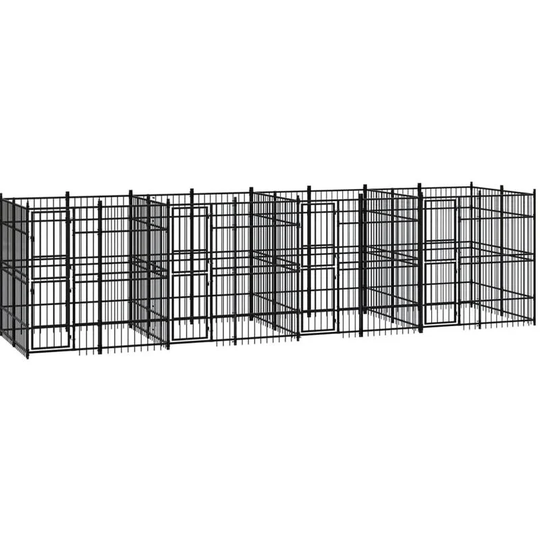 Outdoor Dog Kennel Steel 14.75 m² vidaXL - Black