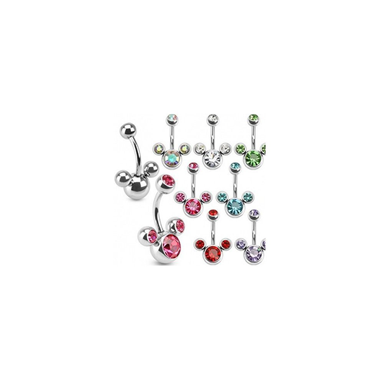 (Clear) Crystal Triple Bubble Mouse Head Surgical Steel Belly Bar