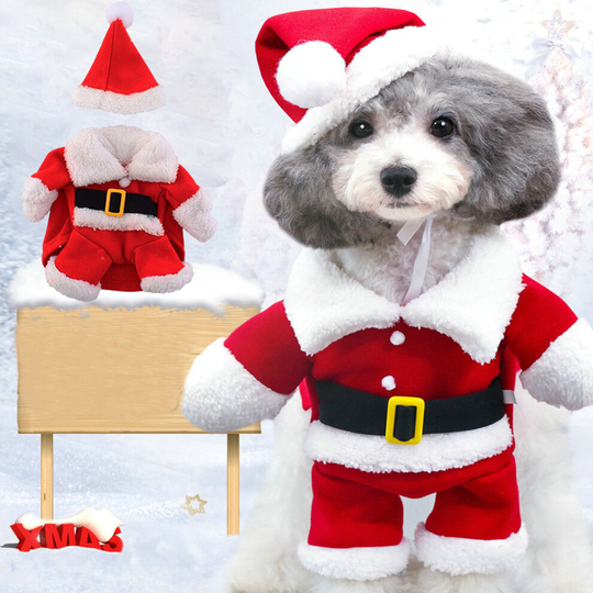 (XL) Christmas Pet Santa Claus Suit Costumes Dog Cats Puppy Jumpsuit Hoodies Clothes