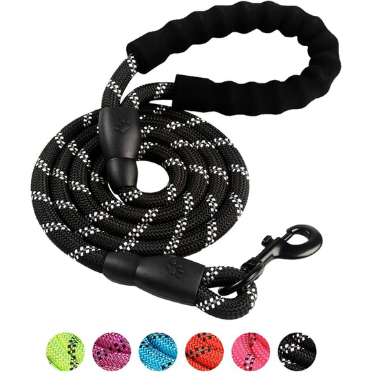 Dog Leash Multicolor Reflective Nylon Round Rope Medium Large Dog Leash black - Langray