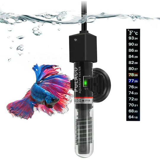 Joorrt - 25W Small Aquarium Betta Heater with Free Thermometer Strip, Under 6 Gallon Fish Tanks (Preset Temperature 78°F)