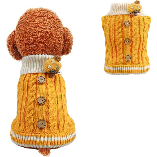 Warm Dog Sweater Winter Fashion Classic Button Knitted Girls' Sweater Coat for Dog Cold Weather, yellow, Small