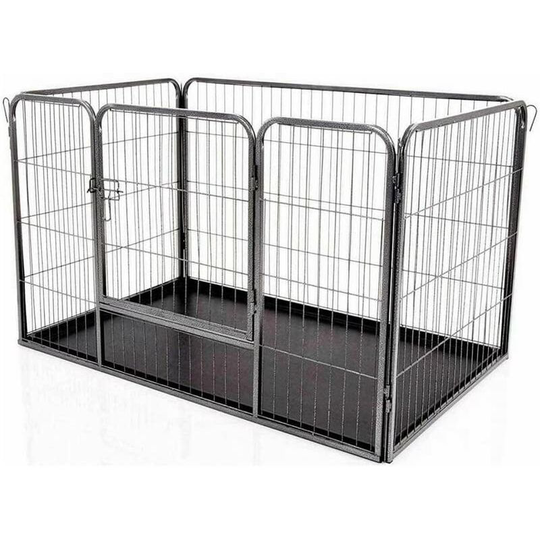 Heavy Duty Puppy Play Pen Dog Cage Rabbit Enclosure Pet Playpen Whelping Box Metal with Removable Plastic Floor,for Dog Rabbit Cat Indoor Outdoor