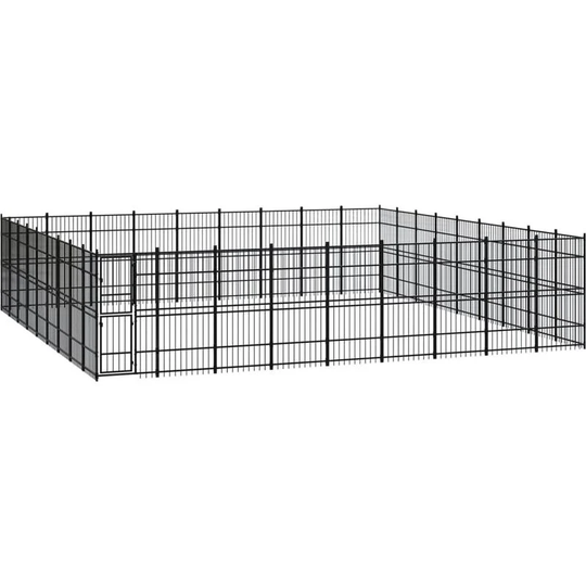 Outdoor Dog Kennel Steel 74.65 m² Vidaxl Black