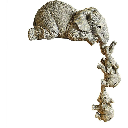 Osqi - New Elephant Sitter Hand,Elephant Sitter Figurines - Set of 3 Elephant Mother Two Babies Hanging Edge, Elephant Sitter Ornament Shelf Table