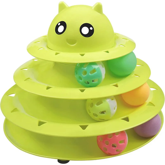 Cat Toy Roller 3-Level Turntable Cat Toys Balls with Six Colorful Balls Interactive Kitten Fun Mental Physical Exercise Puzzle Kitten Toys-Green