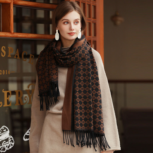 Alphabet printed scarf cashmere like scarf double sided warm shawl scarf women coffee