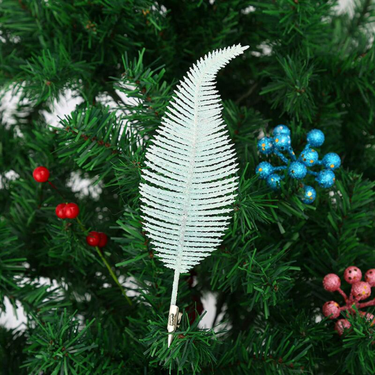 Set Of 10 Christmas Artificial Poinsettia - Glitter Phoenix Leaves - Christmas Tree Decorations