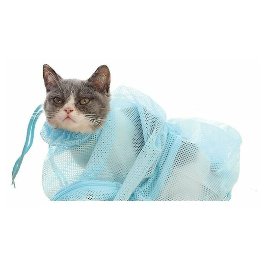1 Piece Set Cat Bath Bag and Pet Nail Scissors Cat Grooming Bag Anti Bite Anti Scratch Pet Mesh Bag for Pet Bathroom, Nail Cutting (blue)