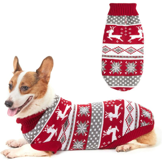 Cute Dog Christmas Sweater Reindeer Snowflake Knitted Pet Sweater Holiday Fabric Soft Warm Turtleneck Knitwear Puppy Cat Autumn and Winter Clothes (1