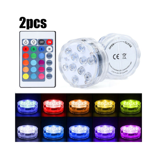 (2PCS) LED Submersible Light Remote Control Fish Tank Light Waterproof Swimming Pool