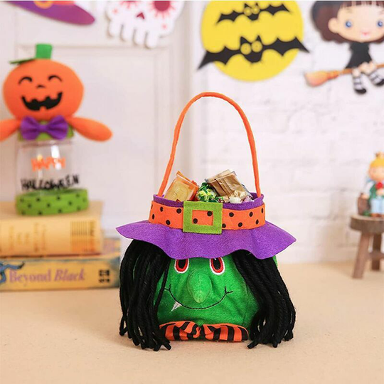 Halloween Candy Bag Trick or Treat Candy Bag Halloween Candy Portable Gift Basket Witch Cartoon Candy Bag-