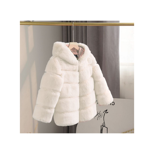 (White, 2-3 Years) Girl Kids Rex rabbit fur Coat Padded Winter Jacket