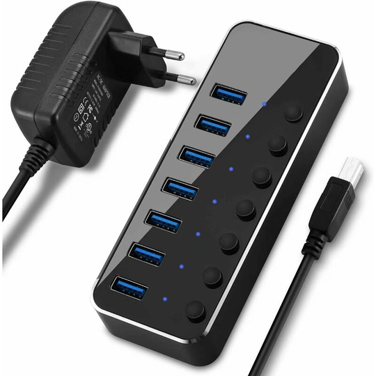 Active usb 3.0 Hub with 7 Port Power Supply usb 3.0 Hub Aluminum Active usb Port Distributor with 5V 2A Power Supply and Switch