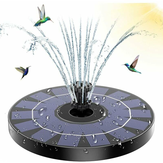 Joorrt - 3W floating outdoor solar fountain, solar pool pump with battery and 7 nozzles, for aquarium garden fountain bird bath
